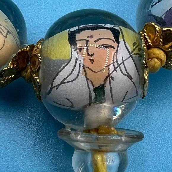 Reverse Painted Glass Prayer Beads Vintage - Picture 5 of 6